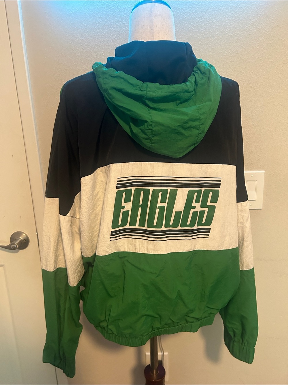 💪3DAYSALE💪Women's Green Colorblock Hooded Bomber Jacket - Eagles